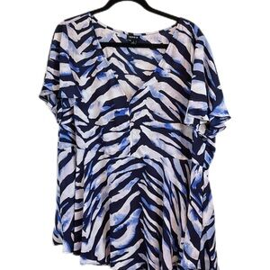 Torrid Blue Black and White Zebra Striped Blouse Size 2X